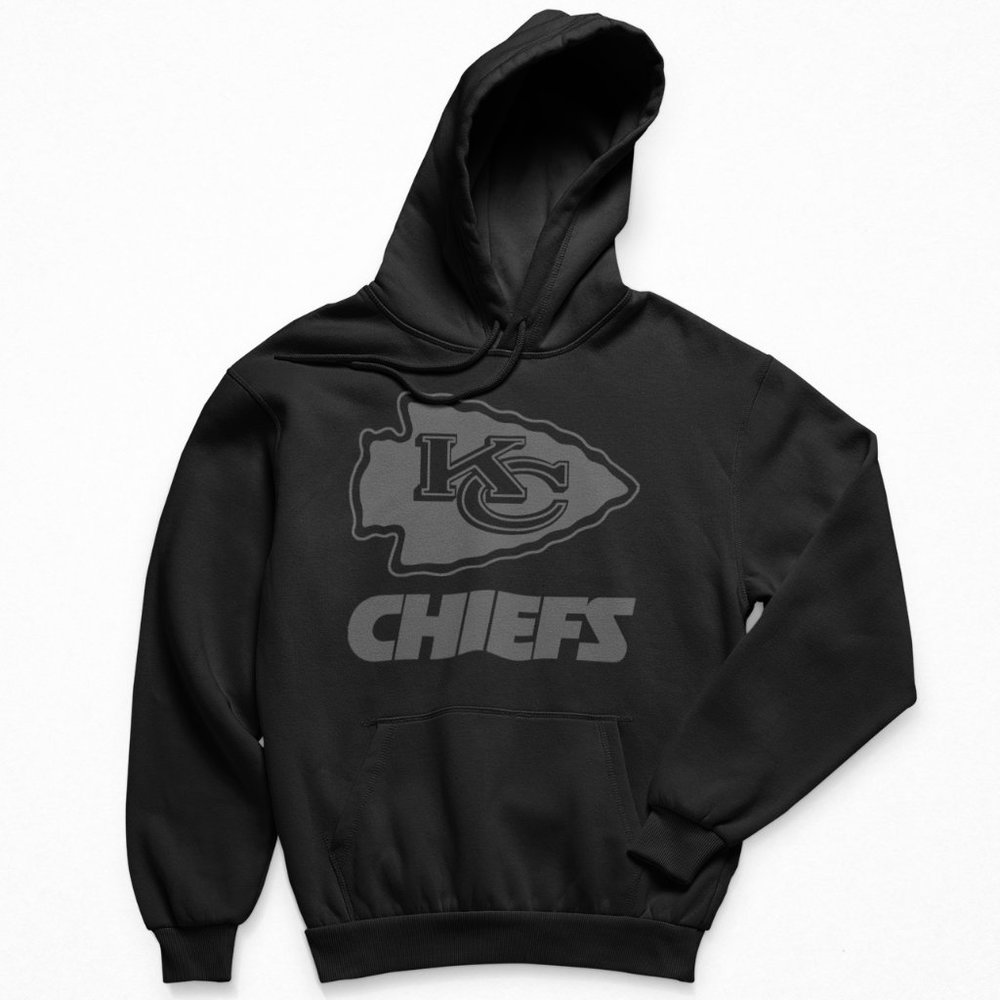NEW Kansas City Chiefs Tonal Big Logo Wordmark Fleece Pullover Hoodie BLACKOUT